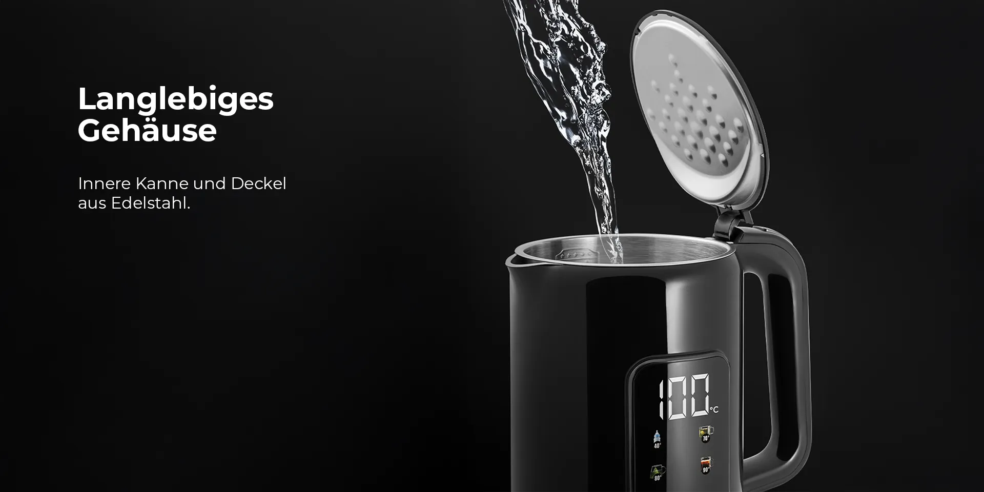 Wasserkocher 1,7L Schnellkochfunktion, Abschaltautomatik, 2000W, BPA-frei – Colorsense A11E – Stylischer Wasserkocher mit LED-Anzeige Wasserkocher 1,7L Schnellkochfunktion, Abschaltautomatik, 2000W, BPA-frei – Colorsense A11E – Stylischer Wasserkocher mit LED-Anzeige
